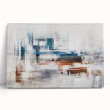 Abstract wall art featuring vibrant strokes and lines in a mix of blue, orange, and yellow hues, designed for modern home decor, perfect for enhancing living spaces.