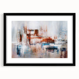 Abstract wall art featuring colorful strokes and lines in a modern design, framed with a sleek black mat, showcasing a stylish front view ideal for contemporary decor.