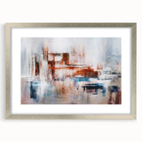 Abstract wall art design featuring colorful strokes and lines, framed with a silver mat, perfect for modern home decor and interior styling.