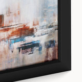 Framed canvas close-up showcasing an abstract strokes and lines design in vibrant colors, ideal for modern home decor and artistic wall displays.