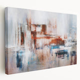Stretched canvas wall art showcasing an abstract design of colorful strokes and lines, presented in a side view to highlight the depth and texture of the artwork. Perfect for modern decor enthusiasts looking to elevate their space with vibrant, contemporary art pieces.