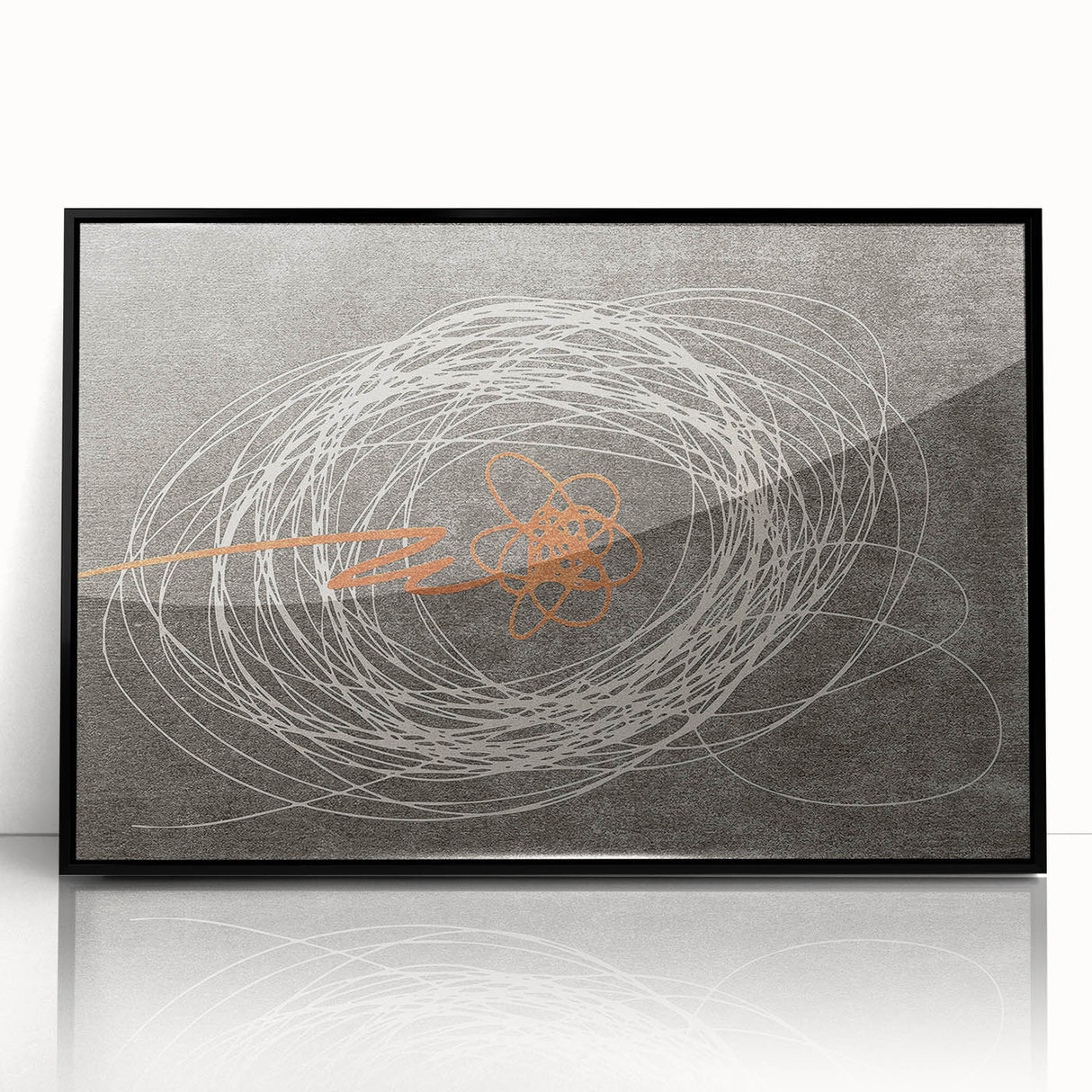 Framed wall art featuring an abstract design of colorful strokes and lines in a modern style, set against a sleek black frame, perfect for contemporary home decor.
