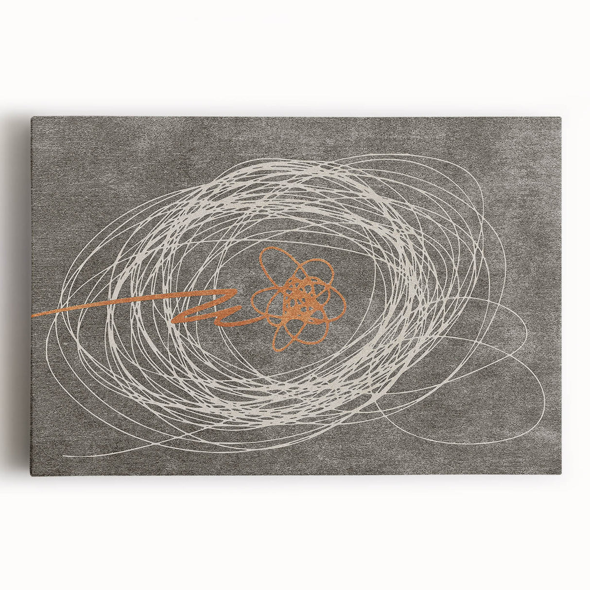 Abstract strokes and lines in vibrant colors create a modern wall art design on stretched canvas, showcasing a dynamic interplay of shapes and textures, ideal for contemporary decor.
