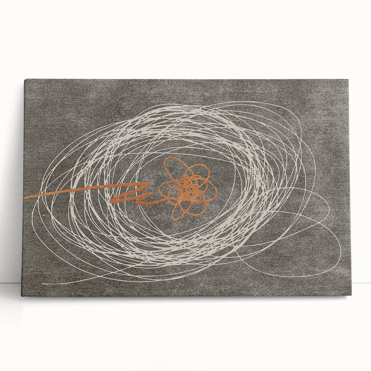 Abstract strokes and lines design canvas wall art showcasing vibrant colors and dynamic shapes, ideal for modern home decor, leaning against a wall.