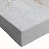 Close-up of a vibrant abstract canvas artwork featuring dynamic strokes and lines in rich hues of blue, orange, and gold, perfect for modern home decor.