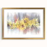 Abstract wall art featuring a design of colorful strokes and lines, framed with a gold mat, perfect for modern home decor. Ideal for adding a vibrant touch to living spaces.