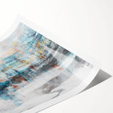 Abstract wall art print featuring vibrant strokes and lines in shades of blue, pink, and gold, perfect for modern home decor and artistic expression.