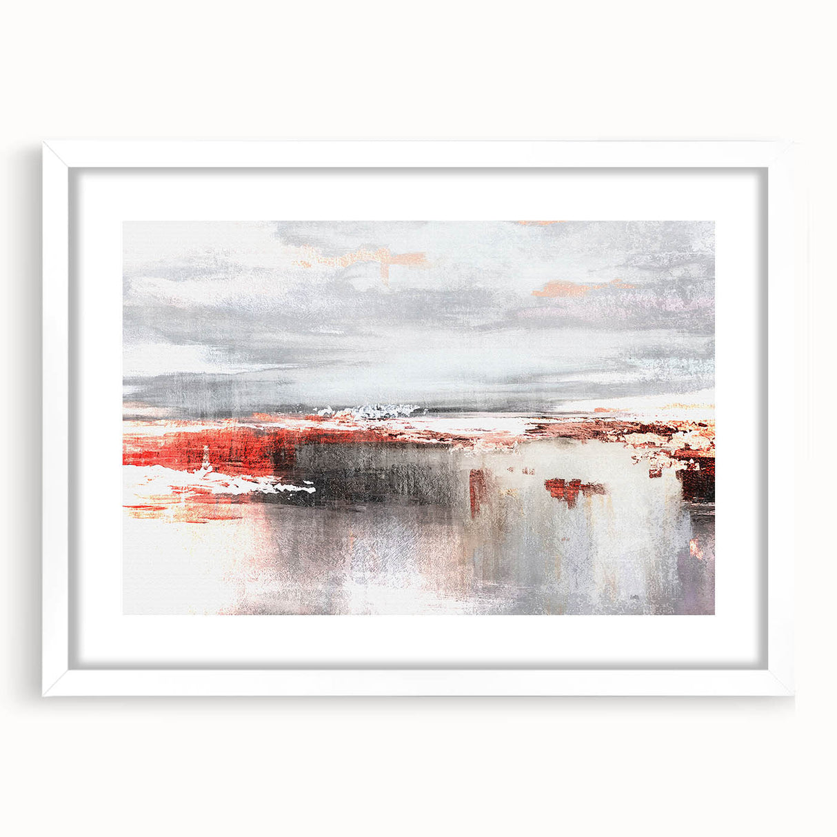 Abstract wall art featuring colorful strokes and lines in a sleek white frame with matting, perfect for modern home decor. Ideal for enhancing any living space.