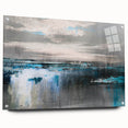 Abstract wall art design showcasing colorful strokes and lines on acrylic glass, displayed from a side view with metal pins, perfect for modern decor.