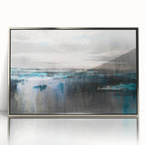 Framed acrylic wall art featuring an abstract design of colorful strokes and lines in silver tones, perfect for modern home decor. This piece adds a contemporary touch to any room while enhancing artistic expression.
