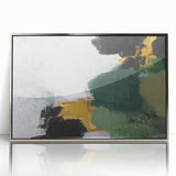 Framed abstract wall art featuring dynamic strokes and lines in silver and white, set against a sleek background, perfect for modern home decor.