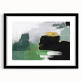 Abstract strokes and lines design wall art in a black frame with matting. The piece features a modern aesthetic suitable for contemporary decor, enhancing any space.