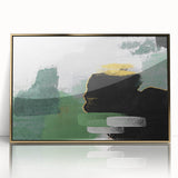 Framed abstract wall art featuring bold strokes and lines in gold and black, adding a modern touch to any interior decor, perfect for art enthusiasts.