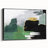 Framed wall art featuring an abstract design of colorful strokes and lines, with a sleek black frame, showcasing a modern artistic style suitable for contemporary décor.