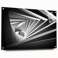 Large abstract wall art on acrylic glass featuring swirling gray and white patterns.
