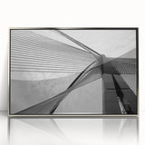 Art deco poster of abstract architecture in silver frame, with muted gray tones, ideal for modern art wall decor.