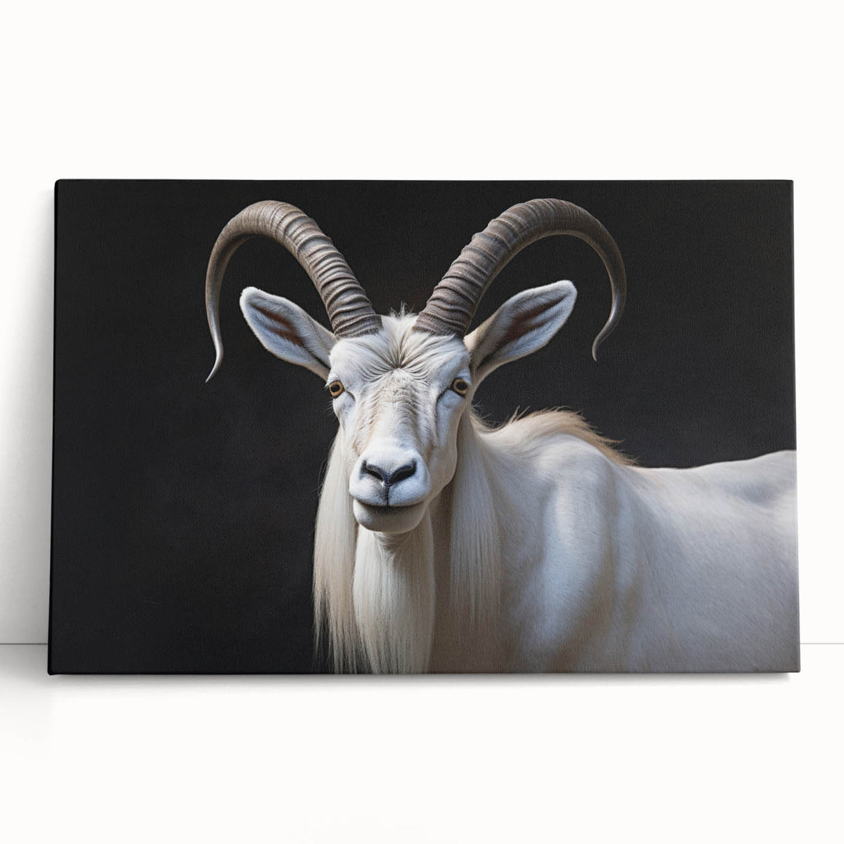 Stretched canvas wall art featuring an elegant antelope design in earthy tones, perfect for wildlife enthusiasts, displayed leaning against a wall.