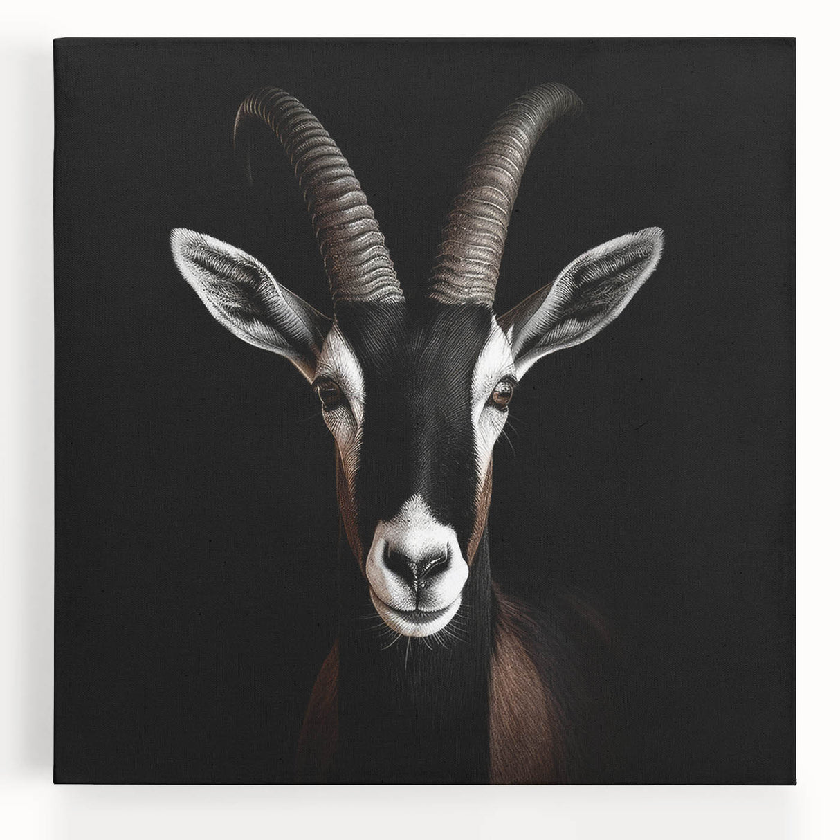"Stretched canvas wall art showcasing a vibrant antelope design, featuring earthy tones and intricate detailing, perfect for enhancing any nature-inspired decor."