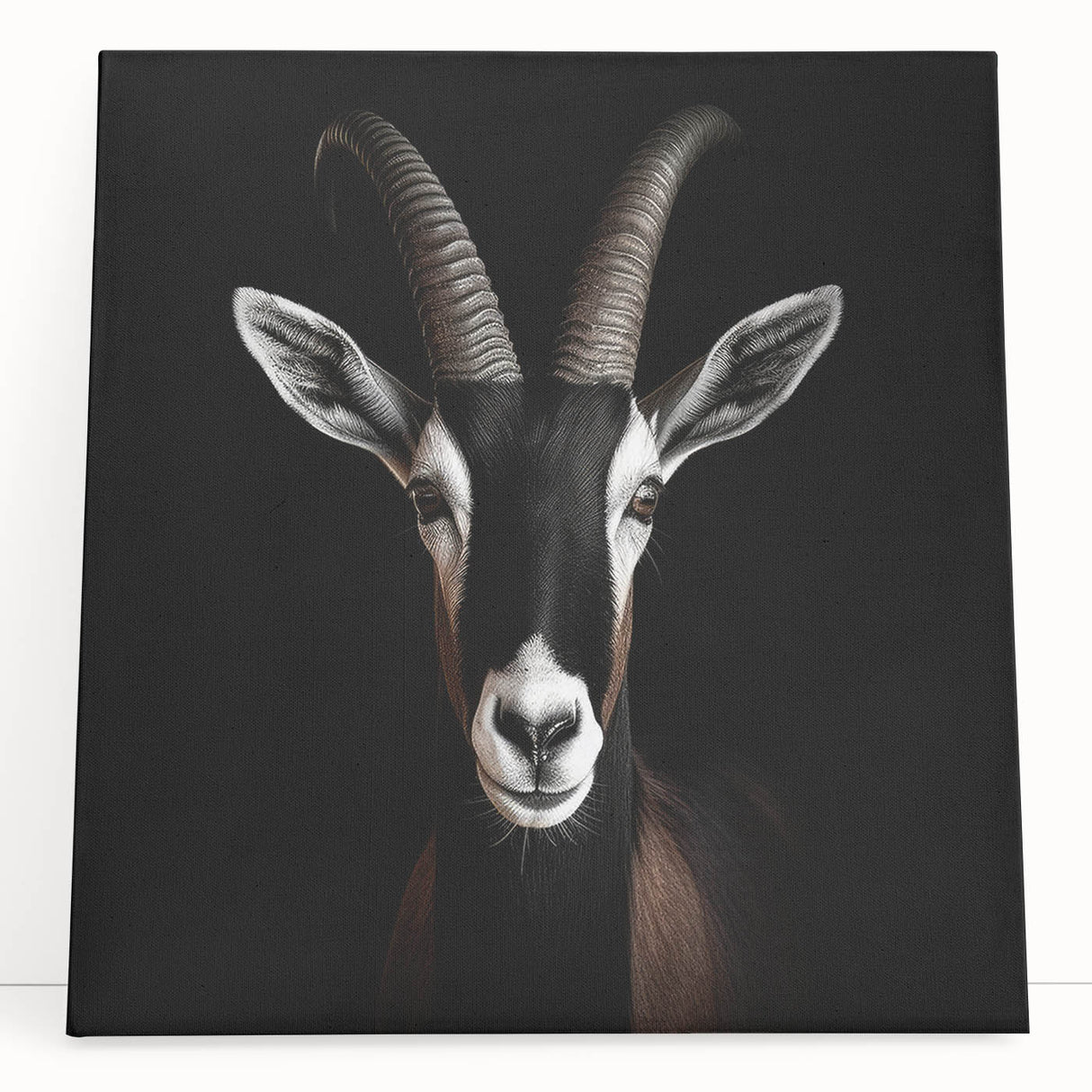 Antelope-themed stretched canvas wall art showcasing a vibrant design with earthy tones, ideal for nature lovers and wildlife enthusiasts. Perfect for home decor.