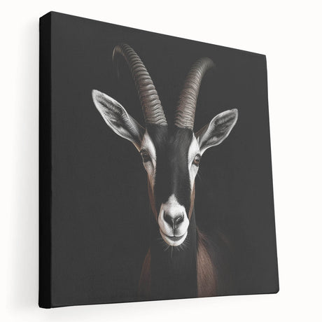 Side view of a stretched canvas featuring a striking antelope design, showcasing vibrant colors and intricate details, perfect for wildlife-themed home decor.