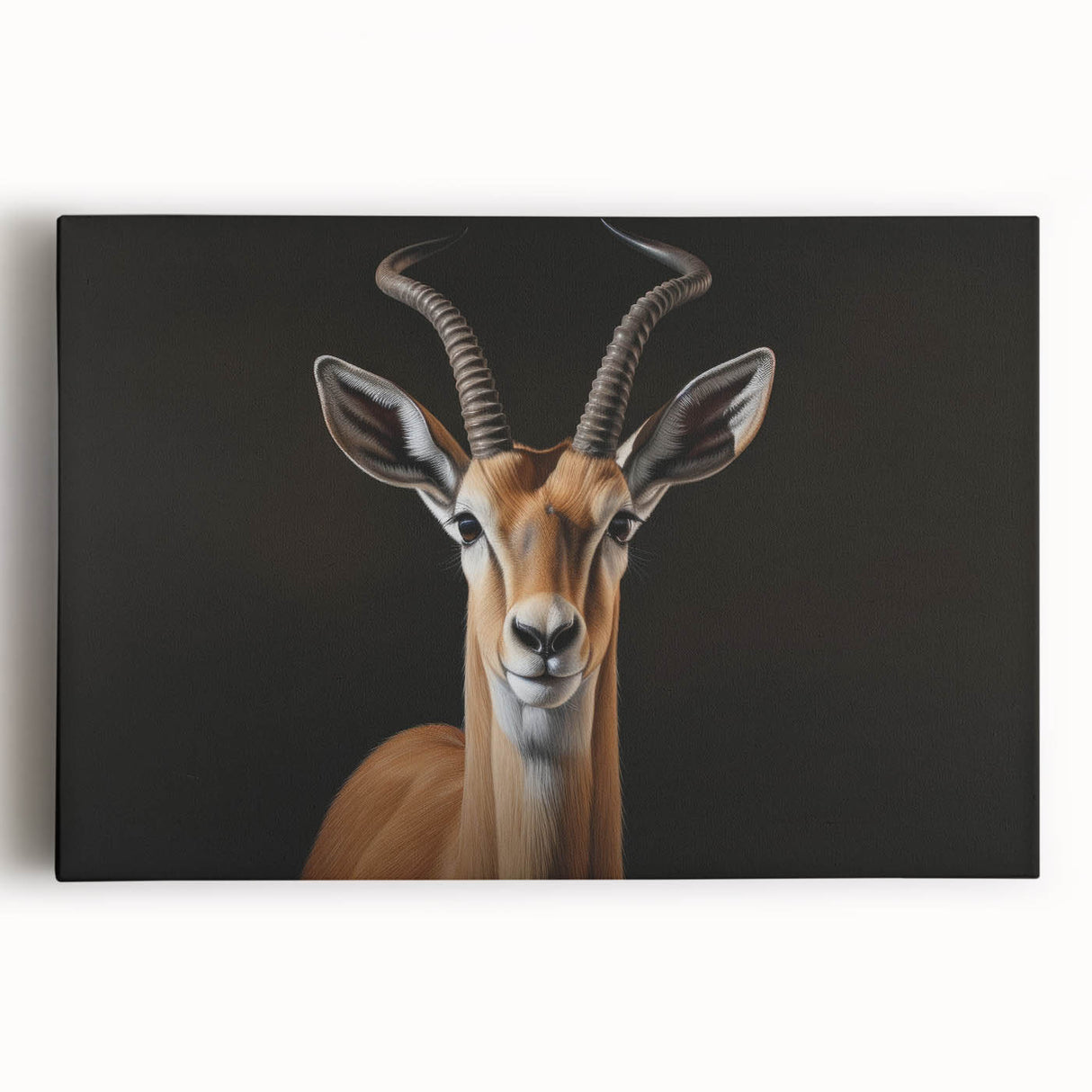 Stretched canvas wall art showcasing a vibrant antelope design, featuring rich colors and intricate details, perfect for enhancing any wildlife-themed decor.