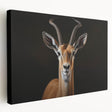Side view of a stretched canvas wall art piece depicting a graceful antelope in a natural setting, showcasing vibrant colors and intricate details, ideal for wildlife enthusiasts.