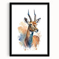 Framed wall art showcasing a sleek black mat and an elegant antelope design, perfect for adding a touch of wildlife-inspired decor to any room. Ideal for animal lovers and nature enthusiasts.