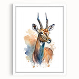 Antelope-themed wall art frame showcasing intricate wildlife design with a white mat, perfect for nature lovers and home decor enthusiasts. Ideal for adding a touch of elegance to any room.