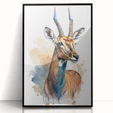 Framed wall art featuring a striking antelope design from the African wildlife collection, presented in a sleek black frame, showcasing vibrant colors and intricate details. Perfect for nature enthusiasts and home decor.