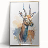 Framed acrylic wall art showcasing a stunning gold antelope design, ideal for adding a touch of elegance and wildlife-themed decor to any room.