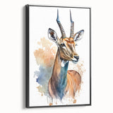 Framed canvas wall art depicting a striking antelope design, showcasing vibrant colors and intricate details, perfect for enhancing home decor with a wild life theme.