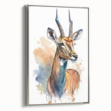 Framed wall art featuring a sleek silver antelope design, showcasing a modern aesthetic with intricate details, perfect for enhancing contemporary decor.
