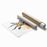 Antelope wildlife wall art print showcasing vibrant colors and intricate design, rolled and ready for display in a stylish home decor setting. Perfect for nature enthusiasts.
