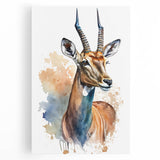 Stretched canvas wall art featuring a vibrant antelope design, showcasing rich colors and intricate details, perfect for wildlife enthusiasts and home decor.