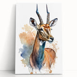 Stretched canvas wall art depicting a vibrant antelope design inspired by wildlife, showcasing rich colors and intricate details, perfect for nature-themed decor.