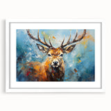 Antelope wall art design in a sleek white frame with a mat, showcasing a vibrant depiction of wildlife, perfect for enhancing home decor with nature's beauty.