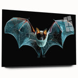 Acrylic glass wall art featuring a vibrant wildlife bat design, showcasing detailed colors and patterns in a stylish side view, perfect for modern decor.