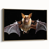Framed wall art featuring a striking bat design, showcasing intricate details in gold and black colors, perfect for wildlife enthusiasts and modern decor.