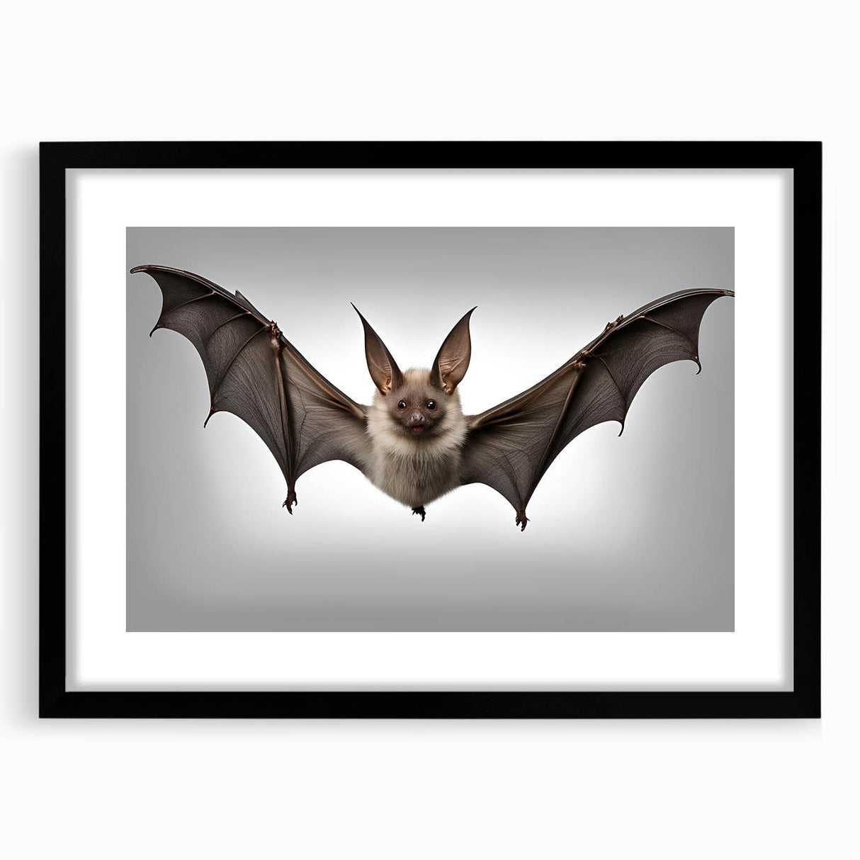 Black-framed wall art collection showcasing a detailed bat design, ideal for animal lovers and wildlife enthusiasts, enhancing home decor with a modern touch.