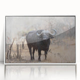 Framed wall art depicting a majestic buffalo in a natural setting, showcasing vibrant colors and intricate details, ideal for wildlife enthusiasts and home decor.