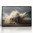Framed wall art featuring a stunning black and white buffalo design, showcasing intricate details and textures, ideal for wildlife enthusiasts and modern decor.