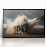 Framed wall art featuring a stunning black and white buffalo design, showcasing intricate details and textures, ideal for wildlife enthusiasts and modern decor.