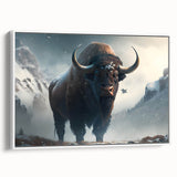 Framed canvas wall art depicting a majestic buffalo in a natural setting, showcasing fine details and vibrant colors, perfect for wildlife enthusiasts and home decor.