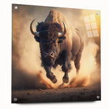 Side view of a buffalo wall art design, featuring intricate details on acrylic glass, showcasing a wild animal theme perfect for home decor.