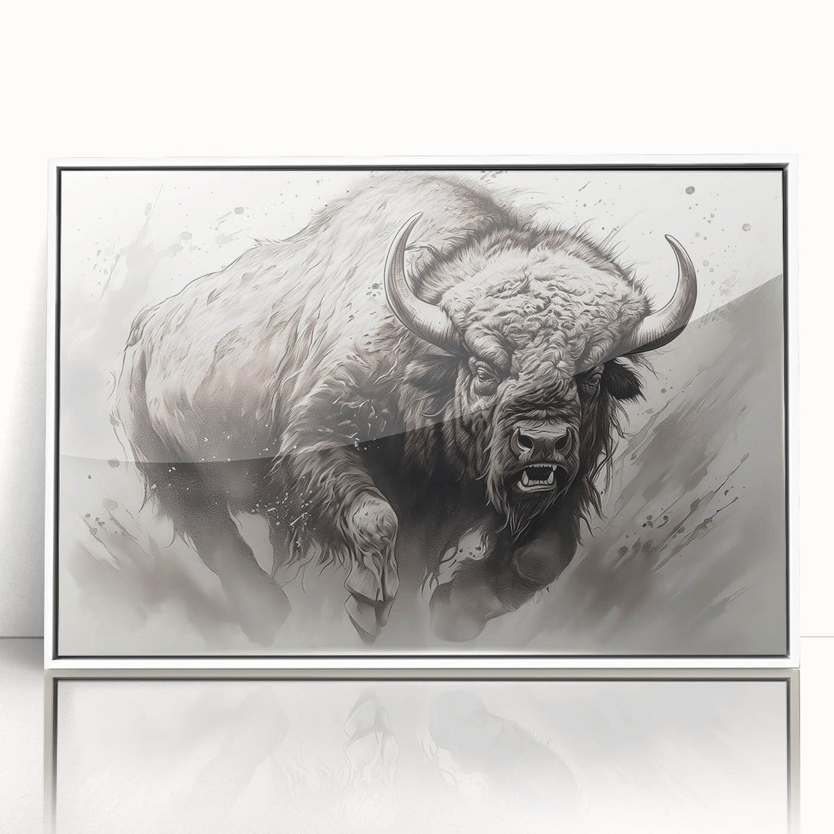 Framed wall art showcasing a detailed bison design on a white background, perfect for nature lovers and wildlife enthusiasts. Ideal for home decor.
