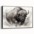 Framed canvas wall art showcasing a black bison design in profile view, highlighting intricate details and textures, perfect for wildlife enthusiasts and home decor.