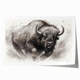 Buffalo wall art print showcasing a detailed illustration of a bison in a natural landscape, designed for home decor enthusiasts, rolled for easy display and shipping.