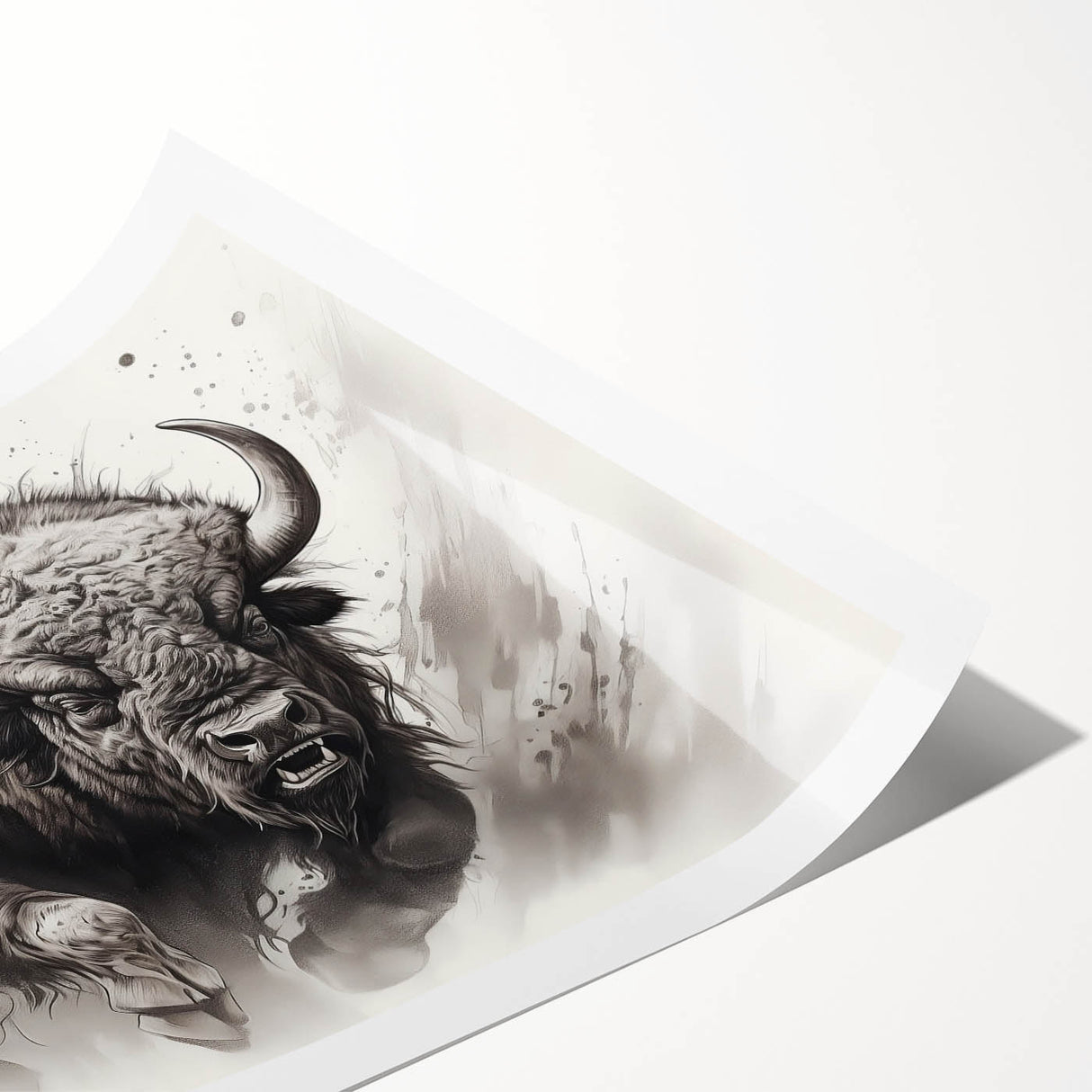 Buffalo wall art design featuring a majestic bison in a natural setting, showcasing rich colors and textures, perfect for wildlife enthusiasts' decor.