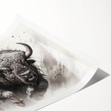 Buffalo wall art design featuring a majestic bison in a natural setting, showcasing rich colors and textures, perfect for wildlife enthusiasts' decor.