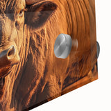 Close-up of a striking acrylic glass wall art piece featuring a detailed portrait of a buffalo in a natural setting, showcasing rich colors and textures, perfect for wildlife enthusiasts and modern decor.